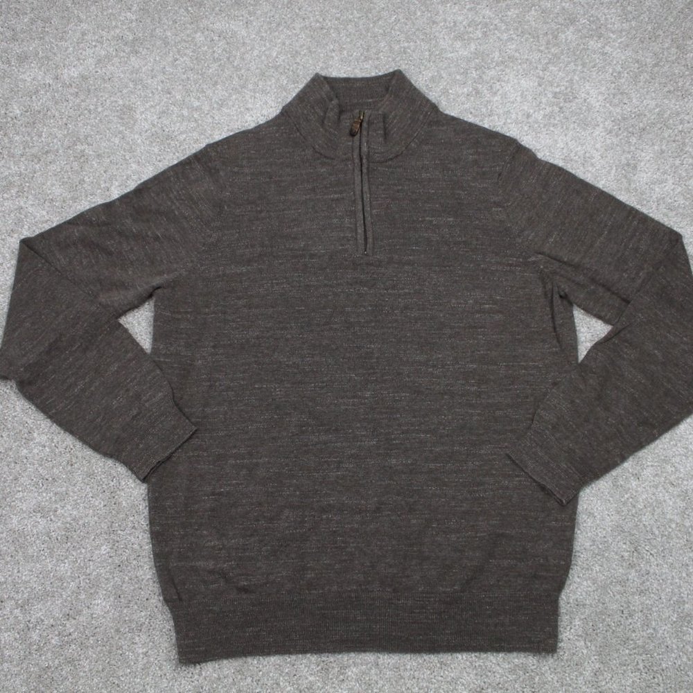 Jos A. Bank Sweatshirt Mens Large Brown 1/4 Zip Cotton‎ L/S Pullover Sweater